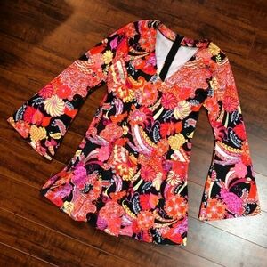 Funky Multicolor Chic Hippie Paisley Low belt Waisted Mini Dress S/M